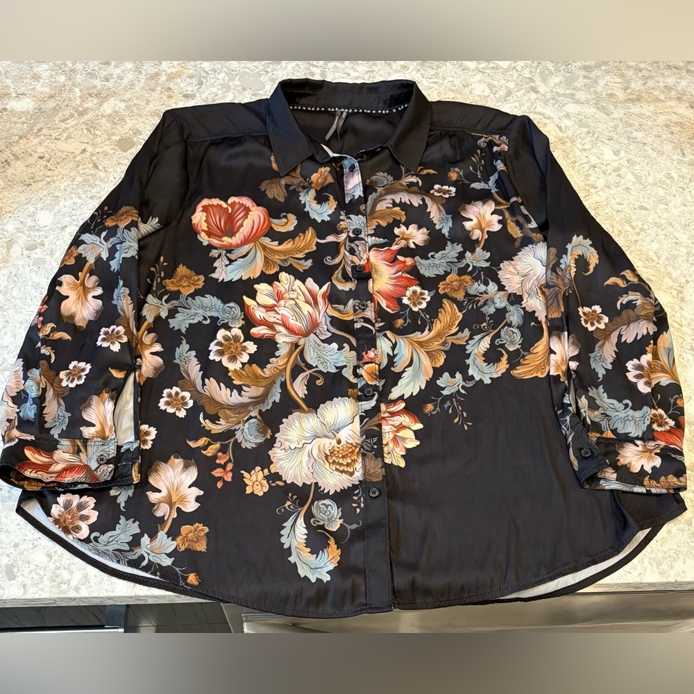 Anthropologie Black floral shirt blouse